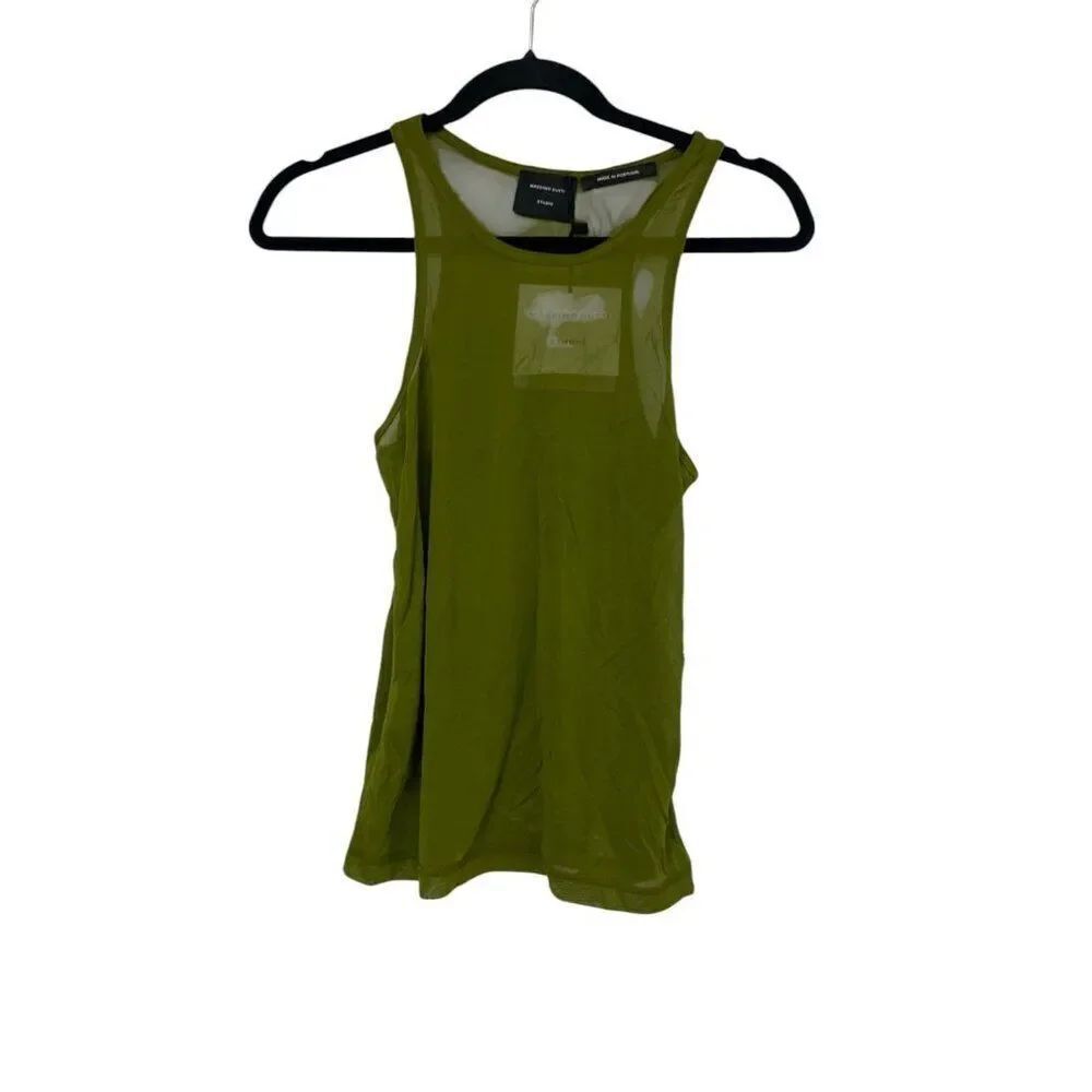 Massimo Dutti STUDIO Womens Silk Tank Top Shirt S Green Semi-Sheer 9429/952 NWT